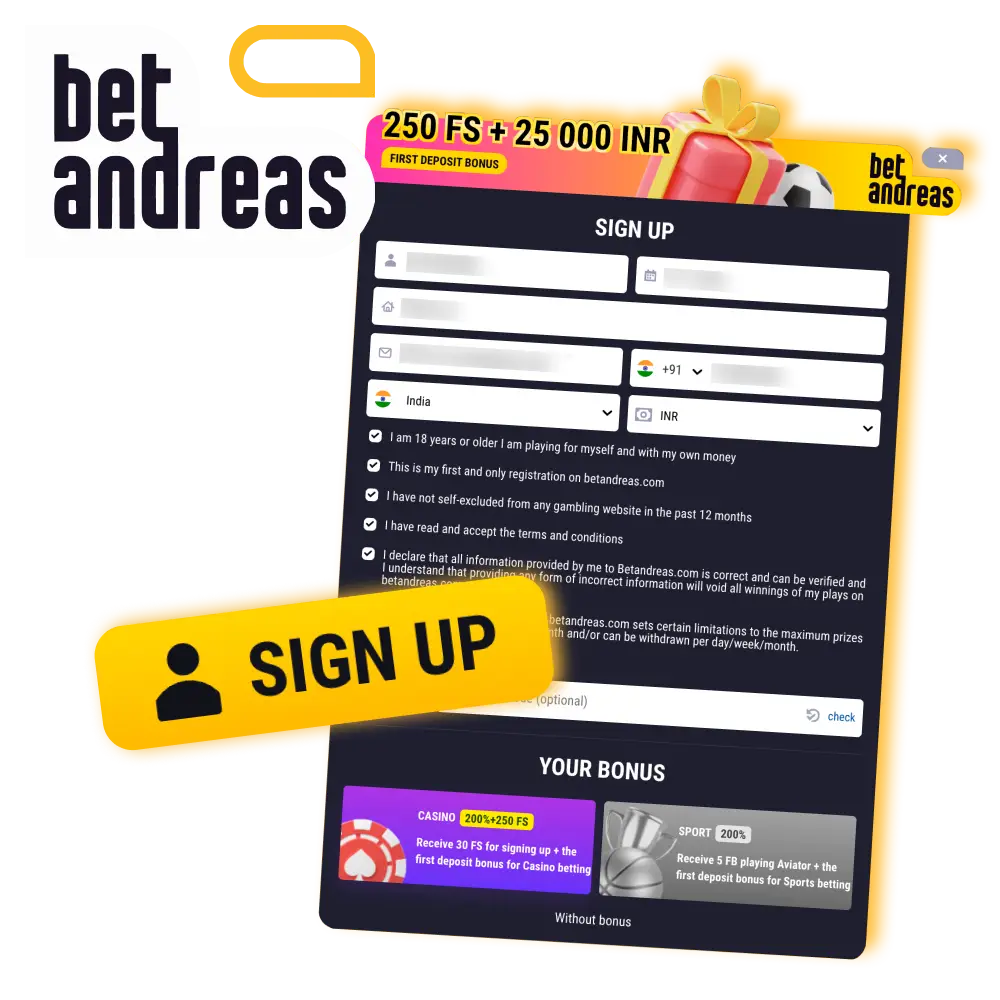 Registrace na Betandreas